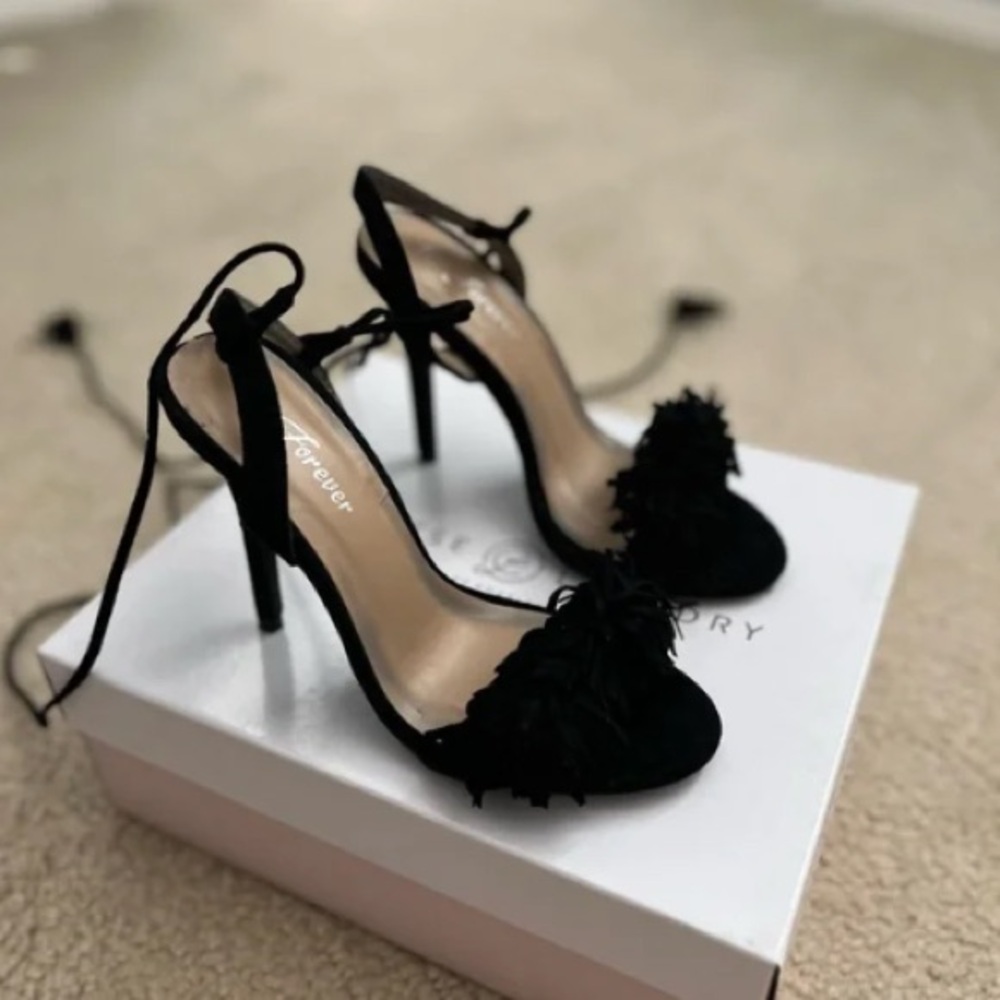 Forever 21 Black Stiletto Heels with Pom-Pom Detail